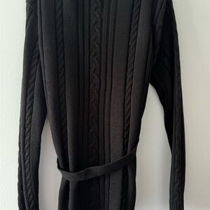 Black cable knit wrap cardigan